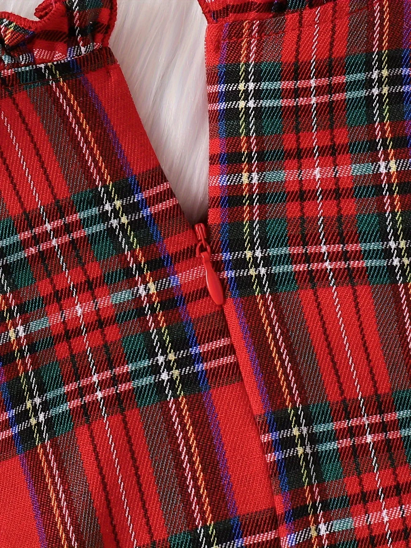 Adorable Girls' Christmas Plaid Long Sleeve Dress with Pom-Pom Detail - Cozy Polyester, Machine Washable - Perfect for Fall/Winter