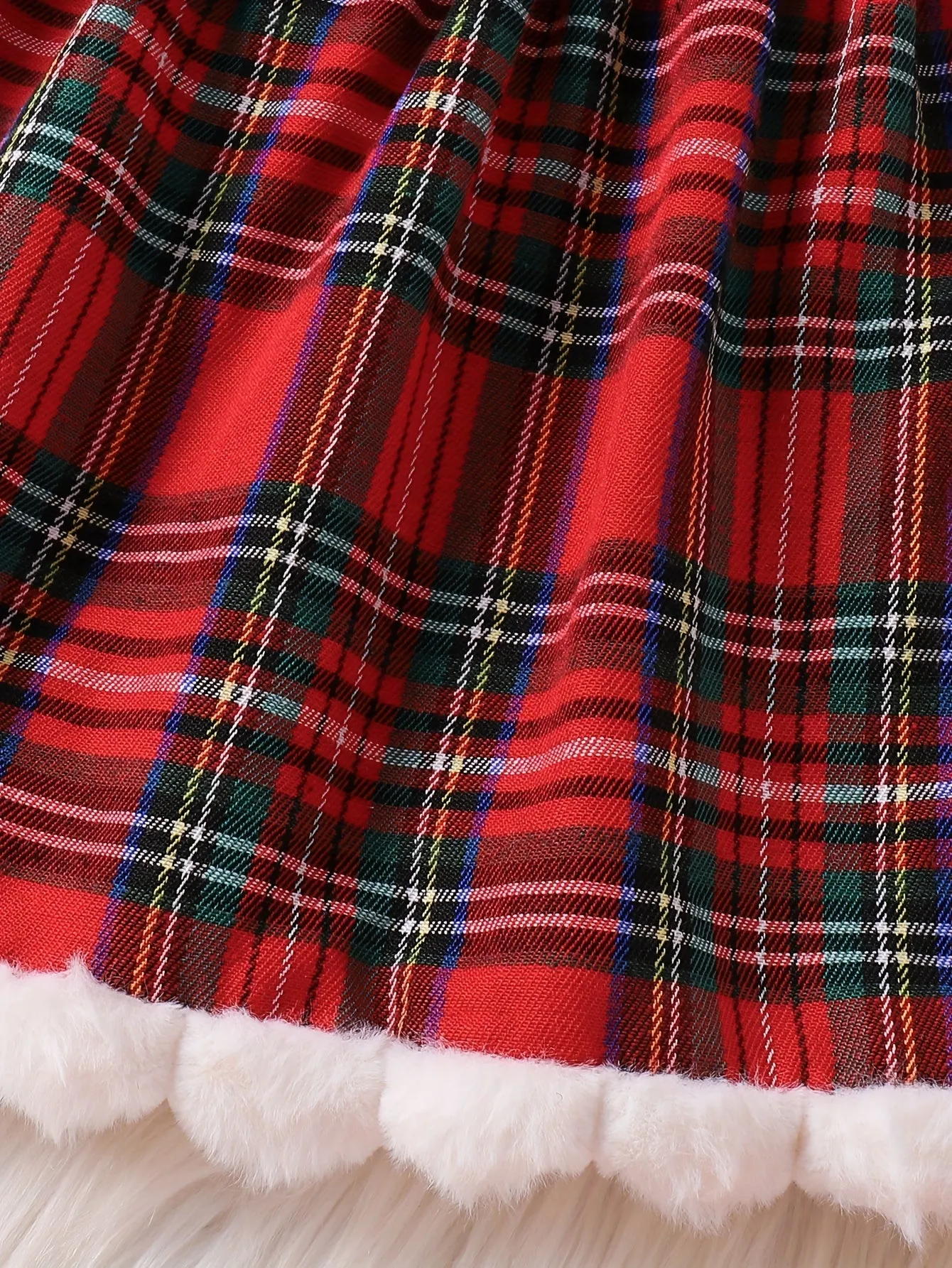 Adorable Girls' Christmas Plaid Long Sleeve Dress with Pom-Pom Detail - Cozy Polyester, Machine Washable - Perfect for Fall/Winter