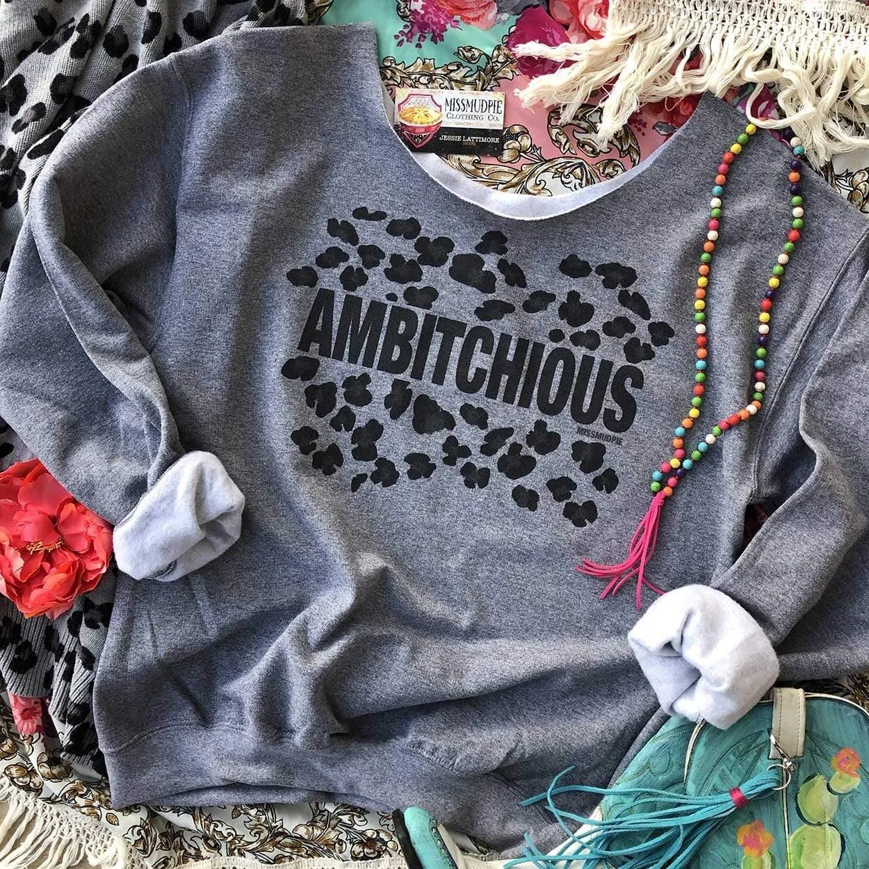 Ambitch-ious Gray Raw Neck Sweatshirt