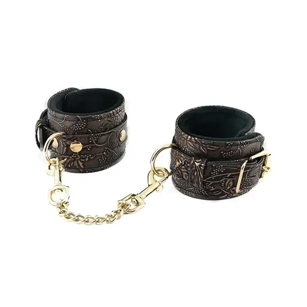 Ankle Restraints Brown PU Floral Print With Faux Fur Lining