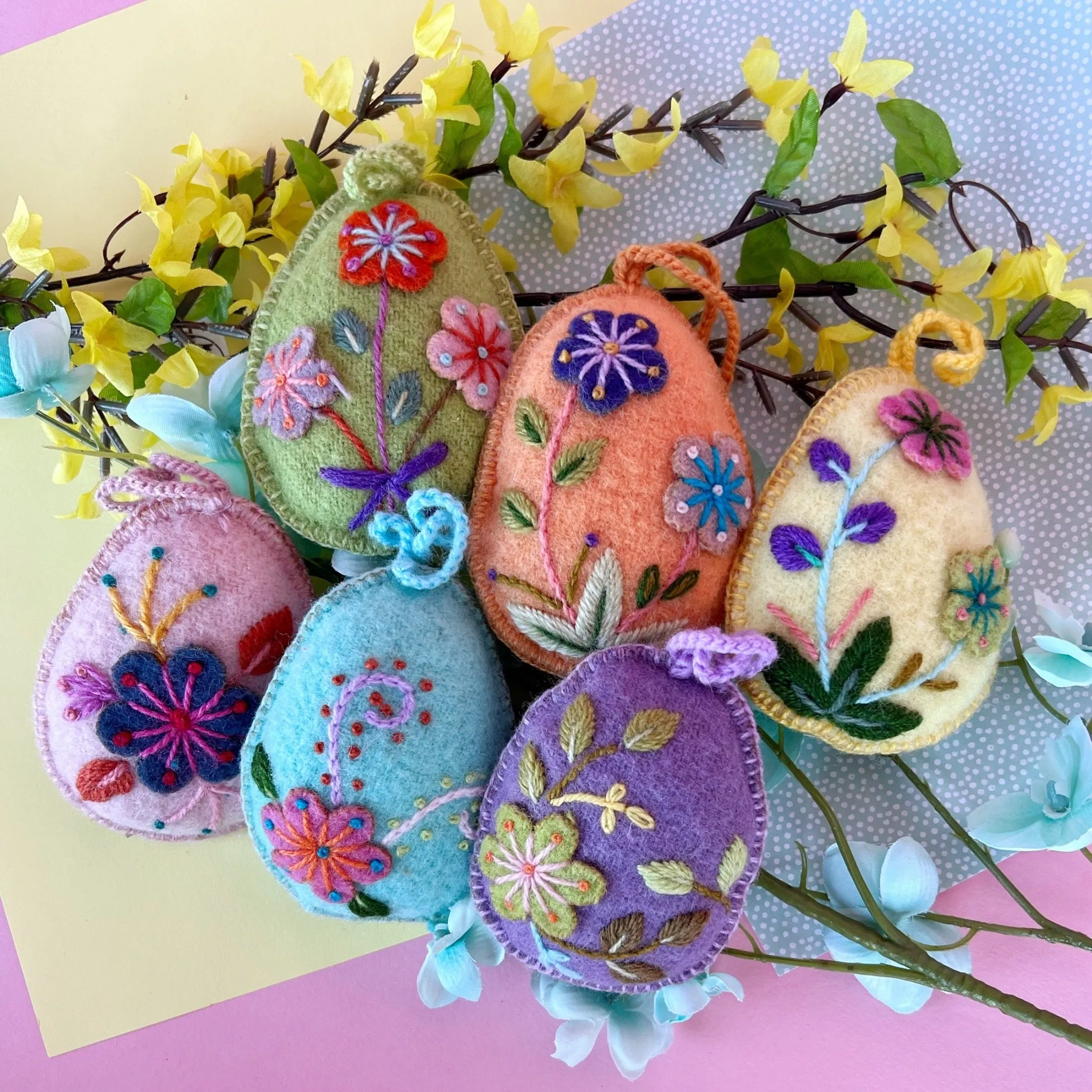 Embroidered Easter Egg Ornament, 6 Pack