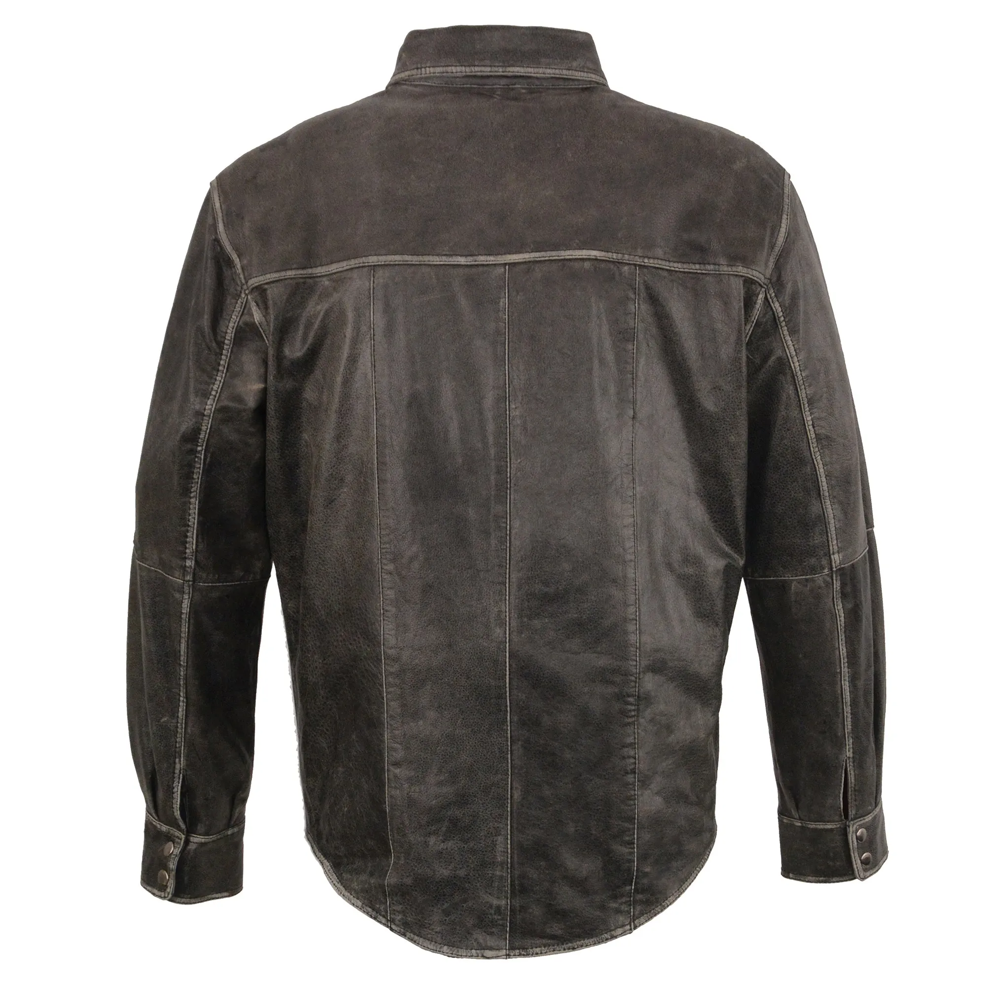 Men's Distressed Gray Lightweight Leather Snap Front Shirt