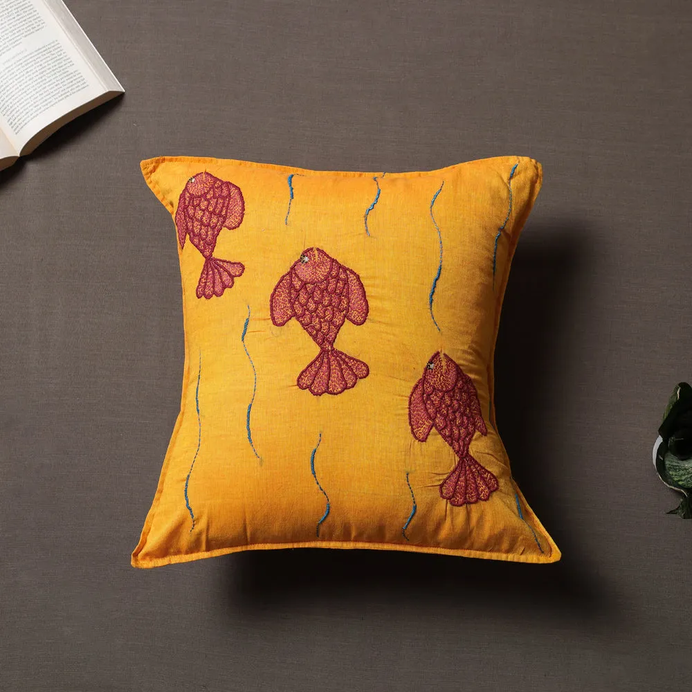 Orange - Chandi Mati Tagai Work Cotton Cushion Cover (16x16 inches)
