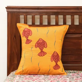 Orange - Chandi Mati Tagai Work Cotton Cushion Cover (16x16 inches)