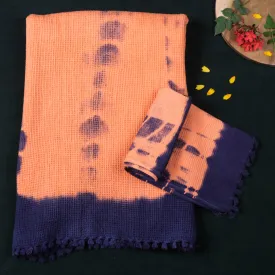Peach - Pure Handloom Tie-Dye Cotton Towel & Napkin Set