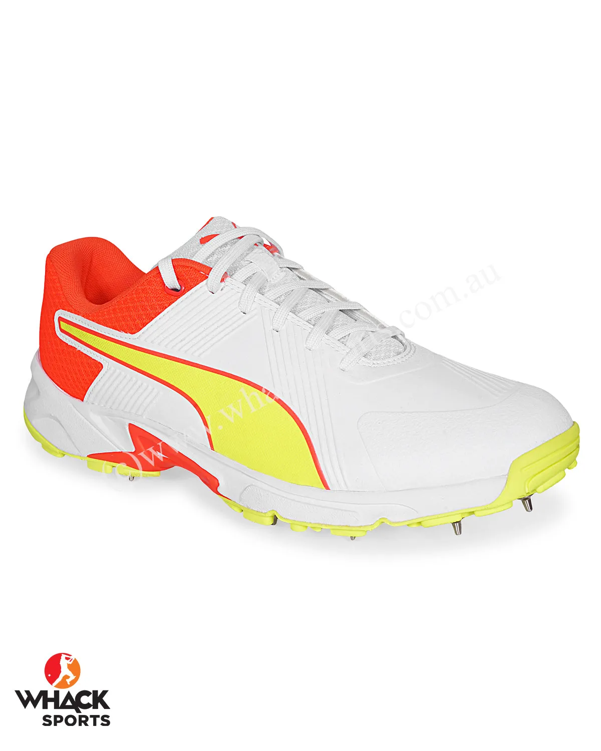 Puma 19.2 Cricket Shoes - Steel Spikes - Red Blast Yellow Alert White