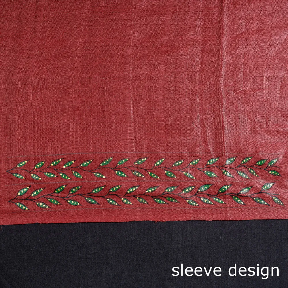 Red - 2pc Godna Handpainted Tussar Silk Suit Material with Zari Buta Dupatta