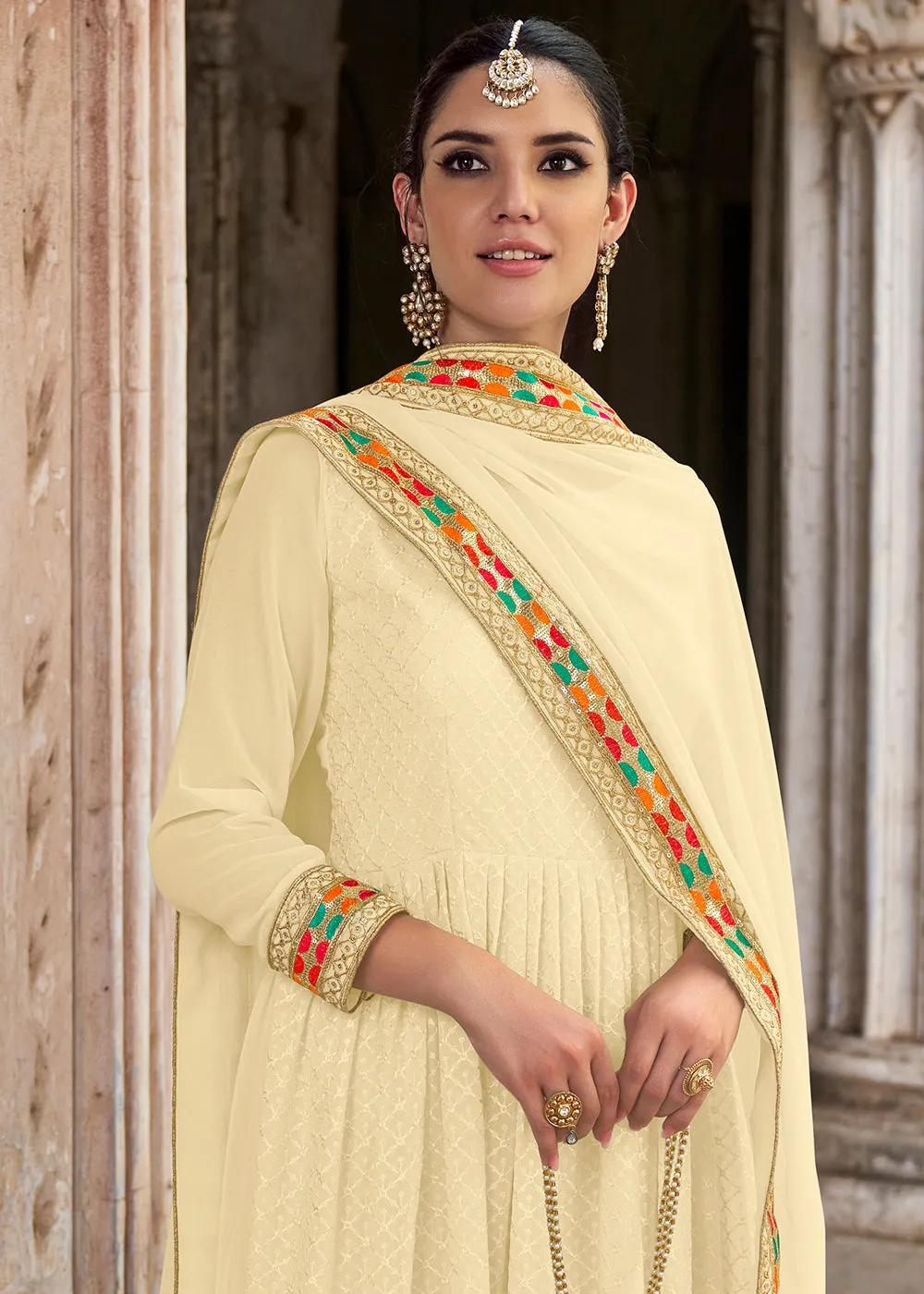 Sequins Embroidered Lime Yellow Georgette Traditional Anarkali